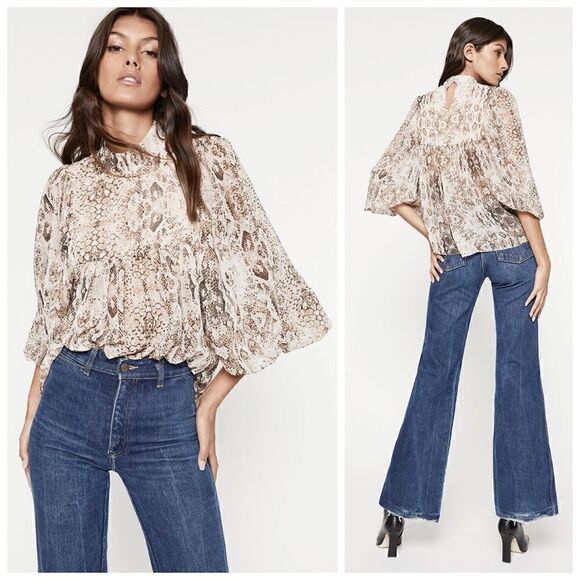 Bardot Snake Print Mock Neck Blouse in Natural Lyst Size XS - Picture 1 of 16